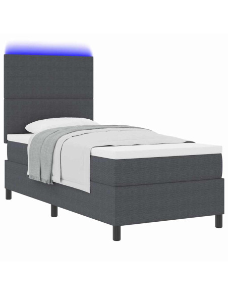 Letto a Sorgente LED Grigio Scuro e Bianco 90 x 190 cm