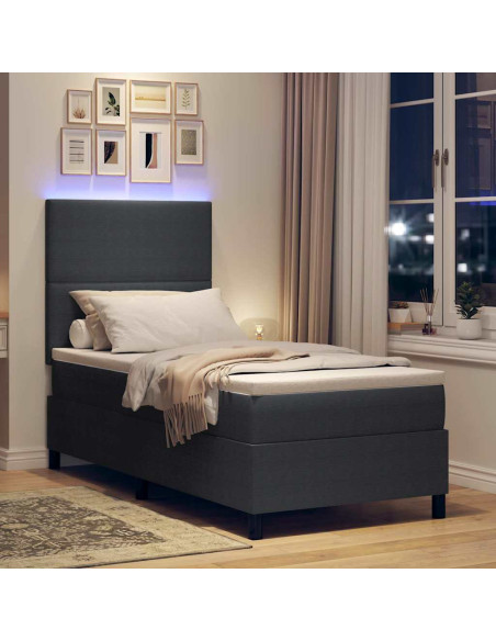 Letto a Sorgente LED Grigio Scuro e Bianco 90 x 190 cm