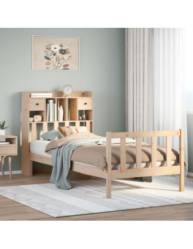 Giroletto con Libreria senza Materasso 75x190 cm in Legno Pino