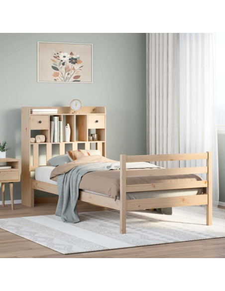 Giroletto con Libreria senza Materasso 75x190 cm in Legno Pino