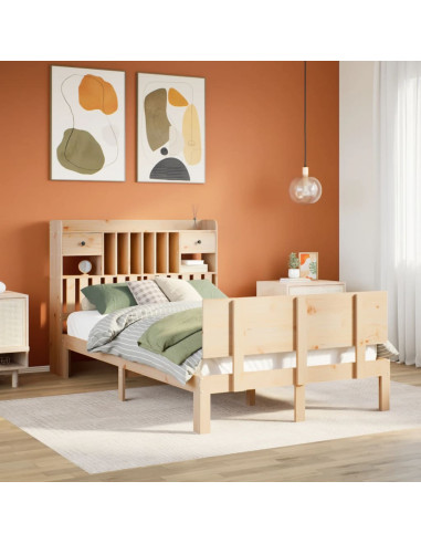 Letto Libreria senza Materasso 135x190 cm in Legno di Pino