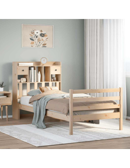 Letto Libreria senza Materasso 90x190 cm Legno Massello Pino