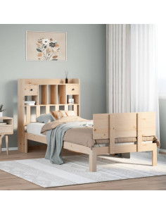 Letto Libreria senza Materasso 90x200 cm Legno Massello Pino