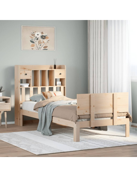 Letto Libreria senza Materasso 90x200 cm Legno Massello Pino