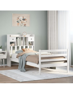 Letto Libreria senza Materasso Bianca 90x200 cm Legno di Pino