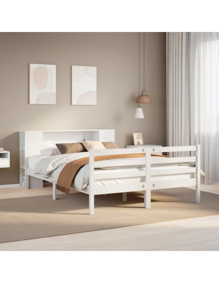 Letto Libreria senza Materasso Bianco 135x190 cm Legno di Pino