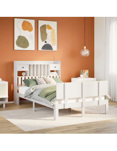 Letto Libreria senza Materasso Bianco 135x190 cm Legno di Pino