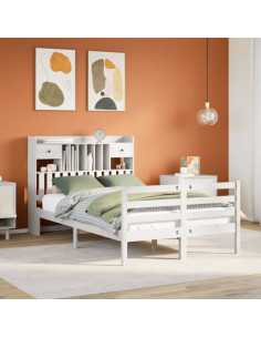 Letto Libreria senza Materasso Bianco 135x190 cm Legno di Pino