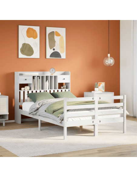 Letto Libreria senza Materasso Bianco 135x190 cm Legno di Pino