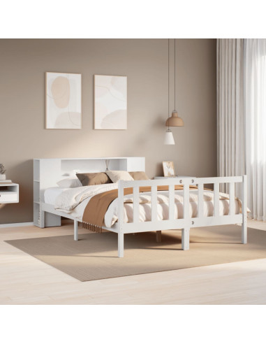 Letto Libreria senza Materasso Bianco 140x190 cm Legno di Pino