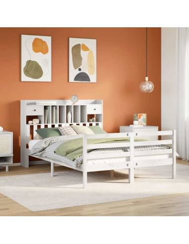 Letto Libreria senza Materasso Bianco 140x190 cm Legno di Pino
