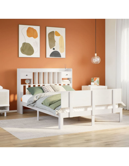 Letto Libreria senza Materasso Bianco 140x190 cm Legno di Pino