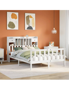 Letto Libreria senza Materasso Bianco 140x200 cm Legno di Pino