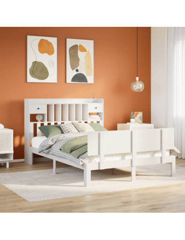 Letto Libreria senza Materasso Bianco 160x200 cm Legno di Pino