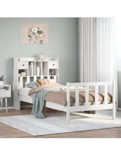 Letto Libreria senza Materasso Bianco 90x190 cm Massello Pino