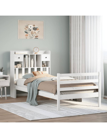 Letto Libreria senza Materasso Bianco 90x190 cm Massello Pino