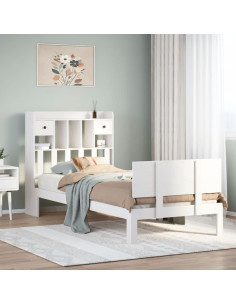 Letto Libreria senza Materasso Bianco 90x190 cm Massello Pino