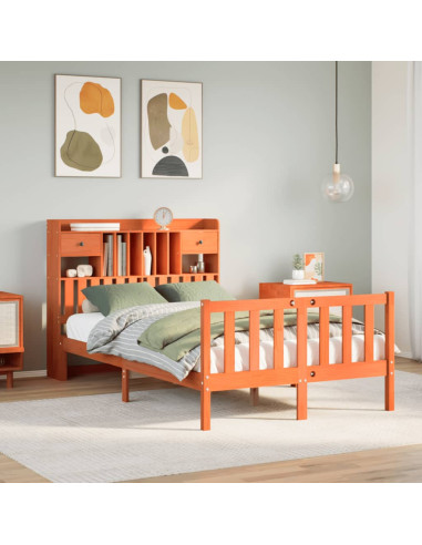 Letto Libreria senza Materasso Marrone Cera 135x190 cm in Pino