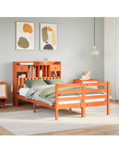 Letto Libreria senza Materasso Marrone Cera 135x190 cm in Pino