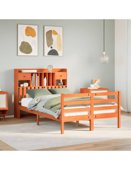 Letto Libreria senza Materasso Marrone Cera 135x190 cm in Pino