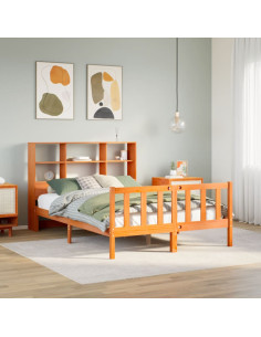 Letto Libreria senza Materasso Marrone Cera 135x190 cm in Pino