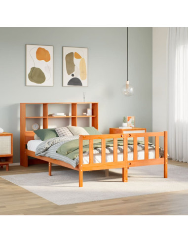 Letto Libreria senza Materasso Marrone Cera 135x190 cm in Pino