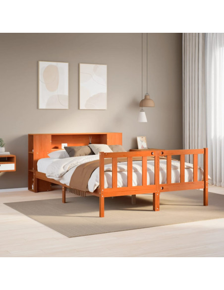 Letto Libreria senza Materasso Marrone Cera 135x190 cm in Pino