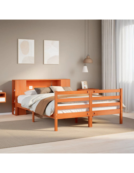 Letto Libreria senza Materasso Marrone Cera 140x190 cm in Pino