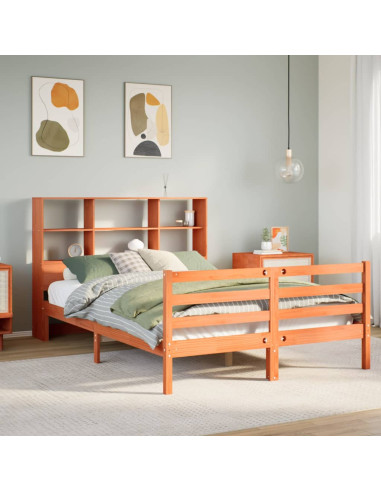 Letto Libreria senza Materasso Marrone Cera 140x190 cm Legno