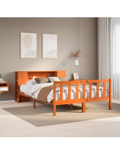 Letto Libreria senza Materasso Marrone Cera 140x200 cm in Pino