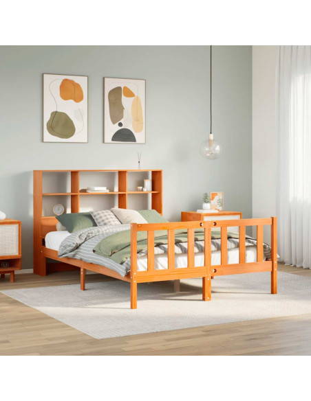 Letto Libreria senza Materasso Marrone Cera 160x200 cm in Pino
