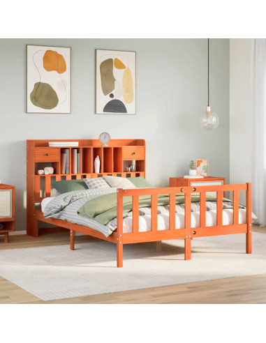 Letto Libreria senza Materasso Marrone Cera 160x200 cm in Pino