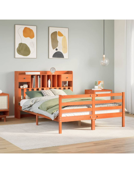 Letto Libreria senza Materasso Marrone Cera 160x200 cm in Pino