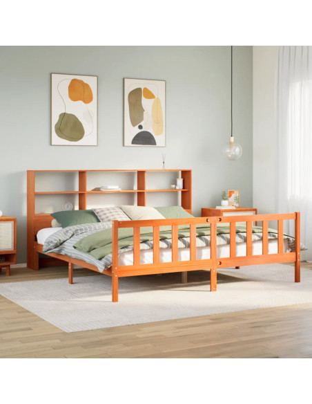 Letto Libreria senza Materasso Marrone Cera 180x200 cm in Pino