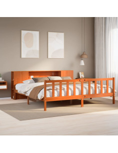 Letto Libreria senza Materasso Marrone Cera 200x200 cm in Pino