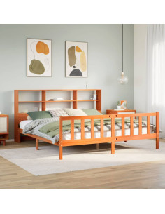 Letto Libreria senza Materasso Marrone Cera 200x200 cm in Pino