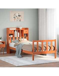 Letto Libreria senza Materasso Marrone Cera 75x190 cm in Pino