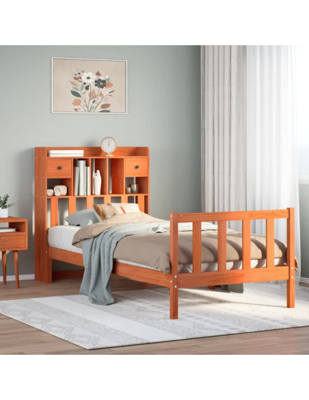 Letto Libreria senza Materasso Marrone Cera 75x190 cm in Pino