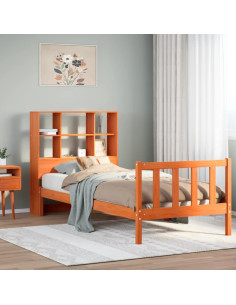 Letto Libreria senza Materasso Marrone Cera 75x190 cm in Pino