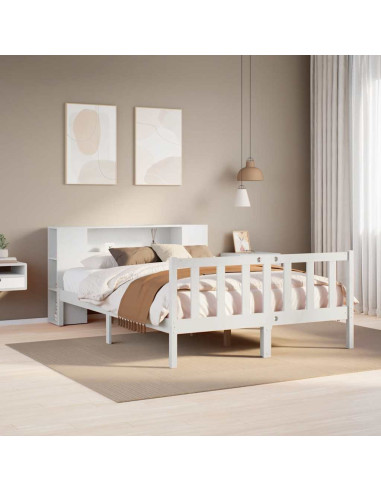 Letto Libreria senza Materasso Bianco 135x190 cm Legno di Pino