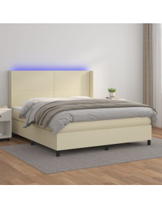 Giroletto a Molle con Materasso e LED Crema 160x200 cm