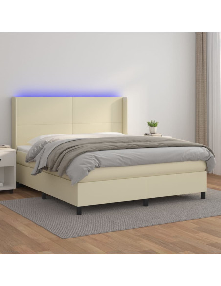 Giroletto a Molle con Materasso e LED Crema 160x200 cm