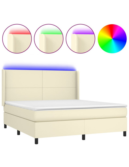 Giroletto a Molle con Materasso e LED Crema 160x200 cm