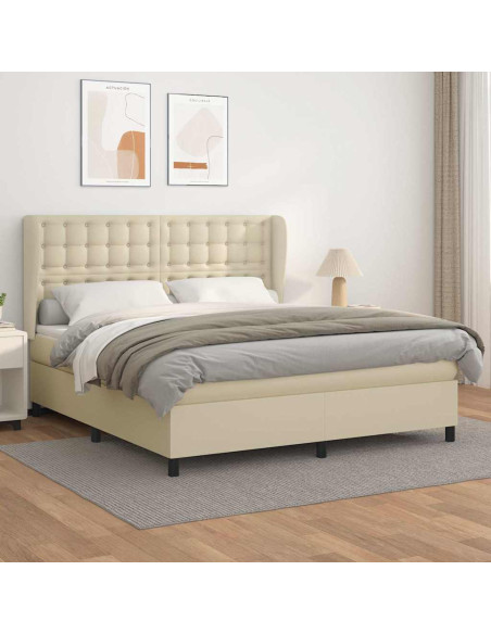 Giroletto a Molle con Materasso Crema 160x200 cm in Similpelle