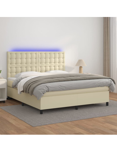 Giroletto a Molle con Materasso e LED Crema 160x200 cm
