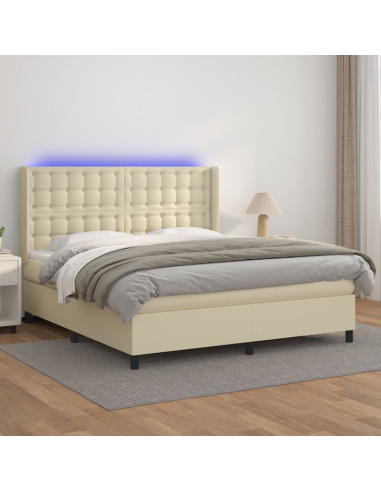 Giroletto a Molle con Materasso e LED Crema 160x200 cm