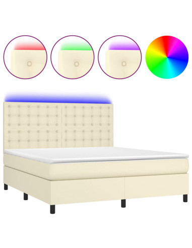 Giroletto a Molle con Materasso e LED Crema 160x200 cm