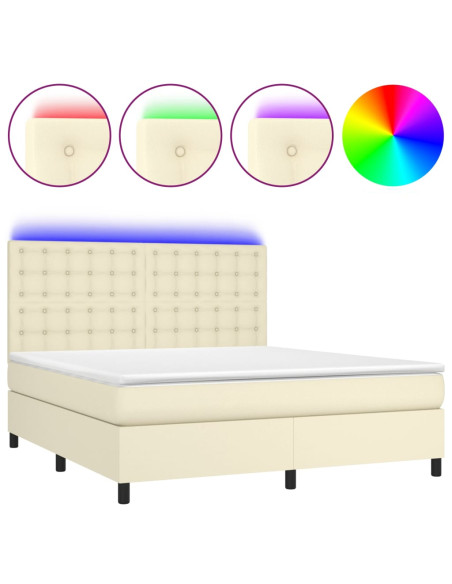 Giroletto a Molle con Materasso e LED Crema 160x200 cm