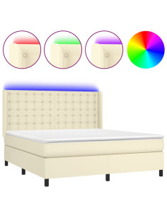 Giroletto a Molle con Materasso e LED Crema 160x200 cm 2