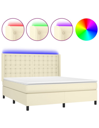 Giroletto a Molle con Materasso e LED Crema 160x200 cm